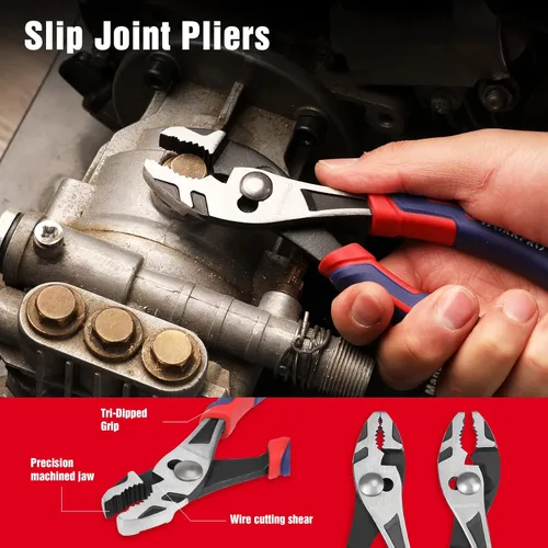 Vista 4 de WORKPRO Juego de alicates de 4 piezas, juego de herramientas de construcción CR-V de alta calidad, incluye nariz larga, corte diagonal, junta de Rojo