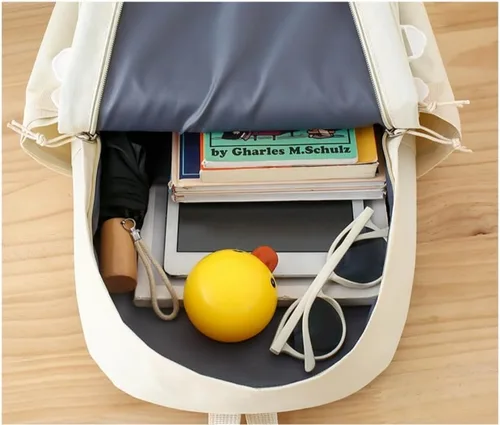 Vista 6 de Linda mochila con accesorios kawaii Juego de 5 bolsas impermeables estéticas (negro)
