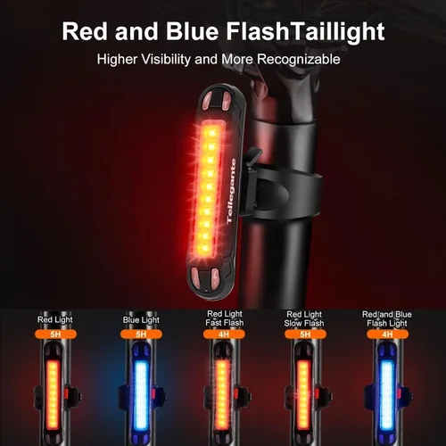 Vista 4 de 6 luces LED superbrillantes para bicicleta de noche, 6400 mAh USB recargable luces de bicicleta luces delanteras y traseras, luz trasera