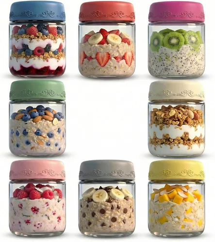 Vista 12 de Tarro de aderezo de ensalada de 2 onzas, paquete de 8, hermético, a prueba de fugas, pequeño tarro de salsa de vidrio con tapas, reutilizable