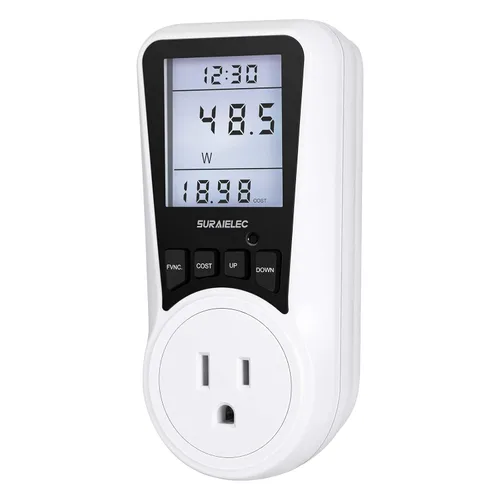 SURAIELEC Medidor de Vatios, Medidor de Energía de Enchufe, Calculadora Automática de Costos, Pantalla Grande Retroiluminada, Protección Contra