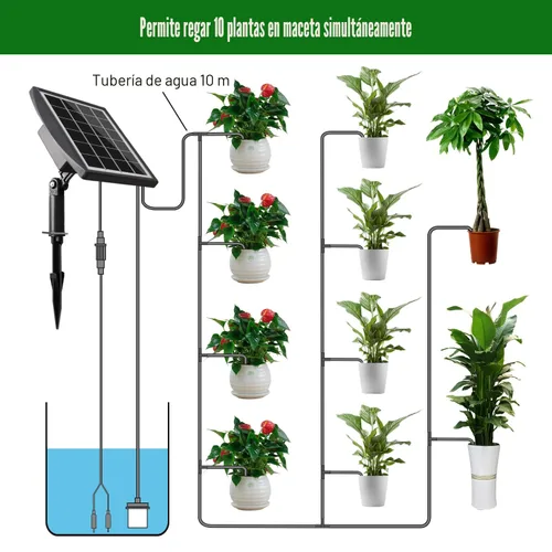 Vista 5 de JIYANG - Kit de riego automático solar por goteo, dispositivo de riego automático automático fácil de bricolaje compatible con plantas de macetas, 6