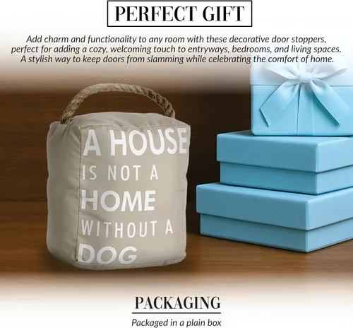 Vista 3 de Pavilion Gift Company - Decoración de Puerta Abierta Tope de Puerta de 5" x 6" Color Canela Una Casa no es un Hogar Sin un Perro