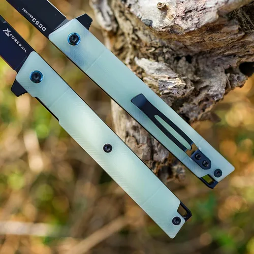 Vista 51 de Cuchillo plegable de bolsillo FORESAIL, hoja de acero DC53 y mango G10. Con clip de bolsillo y rompecristales, cuchillo de bolsillo para hombres