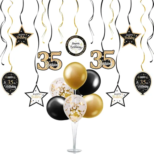 Vista 38 de Juego de decoraciones para fiesta de cumpleaños número 12, serpentinas azules con soporte de globo de mesa azul, decoraciones de fiesta