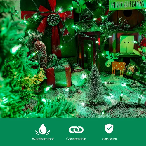 Vista 3 de 50 unidades de luces de árbol de Navidad verdes con cable verde, 13 pies, foco incandescente impermeable, luces de hadas enchufables, mini cadena