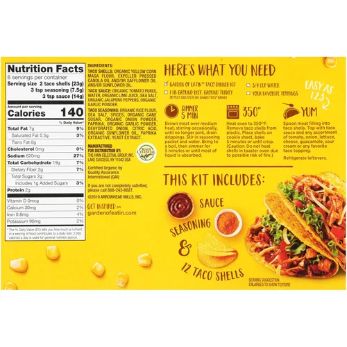 Vista 2 de Garden of Eatin' Kit de cena de taco, maíz amarillo, 12 conchas de tacos (paquete de 2)