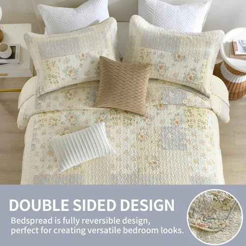 Vista 8 de SahSahCasa Juego de colcha cubrecama edredón de 120"x102" 100% algodón de gran tamaño Queen, colcha acolchada Queen extra grande, cubrecama XL