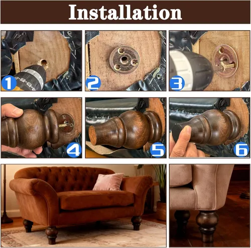 Vista 5 de SHANJUE Patas de madera para muebles de 3.5 pulgadas, juego de 4 patas redondas de color marrón, piezas de repuesto para armarios, sillón, mesa