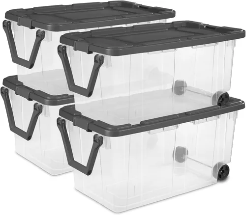 Vista 22 de Sterilite Paquete de 6 cajas apilables modulares, contenedores de almacenamiento de plástico transparente duraderos con tapas de cierre, 16 cuartos