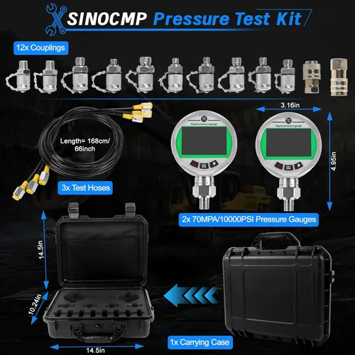 Vista 3 de SINOCMP Kit de manómetro digital con mangueras de prueba, kit de prueba de presión de agua de gas hidráulico con juego de retroiluminación