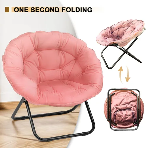 Vista 20 de Silla plegable con platillo, silla Lazy Moon con marco de metal, cómodas sillas de dormitorio para dormitorio, sala de estar, estudio, gris JC