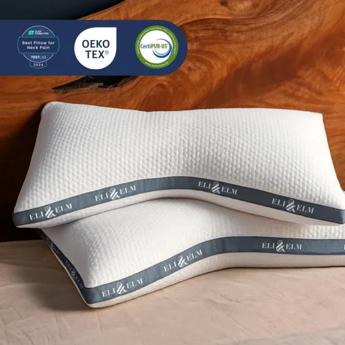 Vista 8 de Eli & Elm La mejor almohada ergonómica para dormir de lado para el dolor de cuello. Relleno de látex refrescante con soporte y funda transpirable