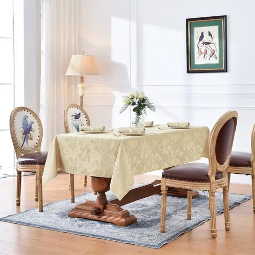 Vista 2 de Romanstile Mantel rectangular de jacquard de primavera, impermeable, diseño floral de damasco, manteles decorativos de tela pesada para cenas