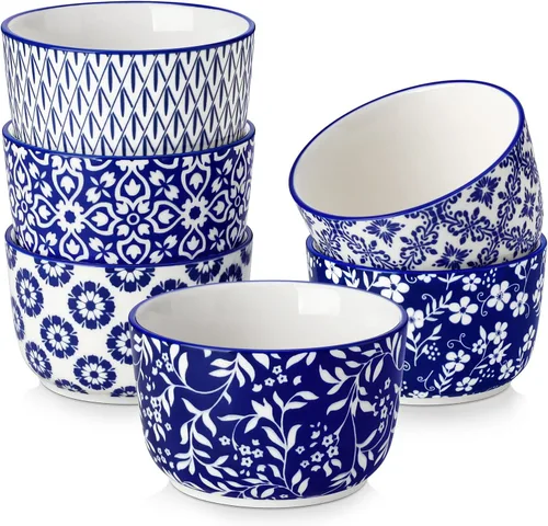 Vista 11 de vancasso Selene - Juego de 6 mini ramequines de cerámica de 4 onzas, tazas para hornear aptas para horno para crème brûlée, soufflés, postres