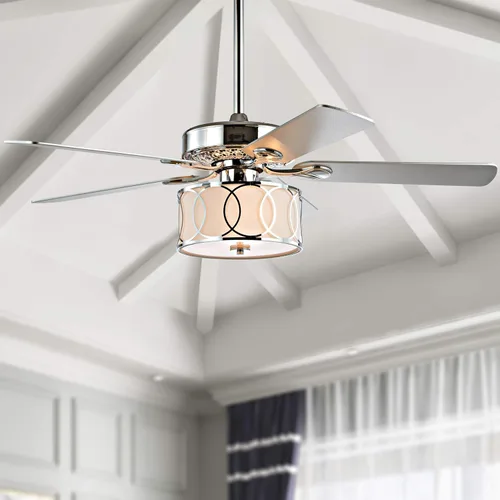 Vista 7 de JONATHAN Y Ventilador de techo LED cromado de 52 pulgadas con control remoto, ventilador interior de 3 luces con 5 cuchillas reversibles, pantalla