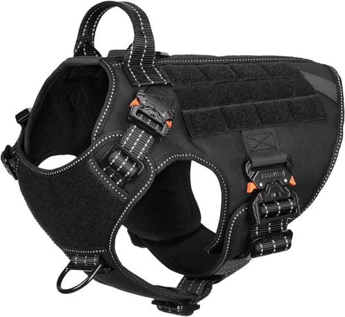 ICEFANG Arnés táctico para perro con 4 hebillas de metal, chaleco, equipo para transportar carga, ligero y modular para perro con asa, sin correa de