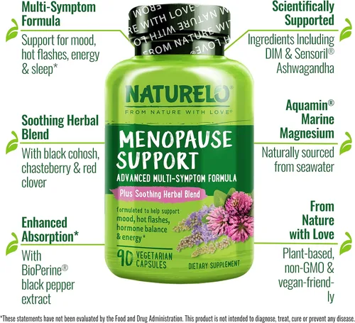 Vista 4 de NATURELO Suplementos de menopausia para mujeres, mezcla de hierbas con cohosh negro para menopausia, sofocos y sofocos, fórmula avanzada