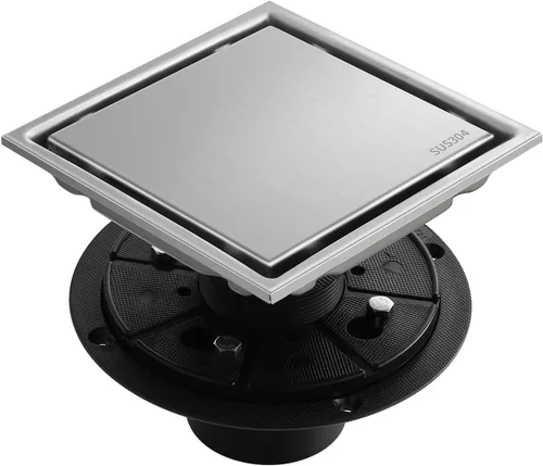 Vista 13 de Desagüe de suelo de ducha cuadrado cepillado oculto, negro de 4 pulgadas, acero inoxidable 304, con brida, cubierta desmontable incrustada