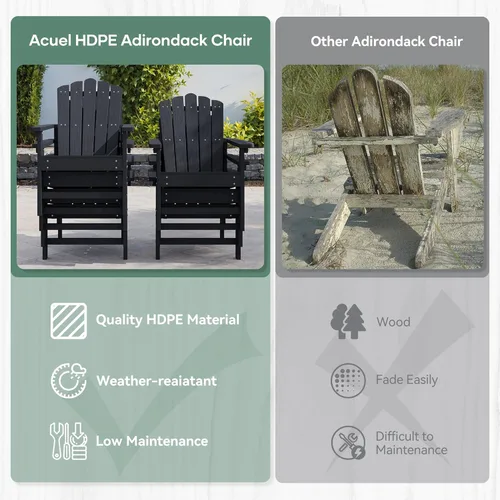 Vista 4 de Juego de 2 sillas Adirondack apilables, duraderas, resistentes a la intemperie, asientos de patio al aire libre, sillas de madera de polietileno