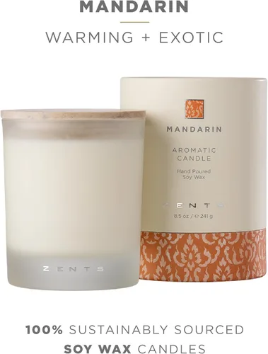 Vista 2 de Zents Vela perfumada de cera de soja (mandarina - jengibre, mandarina y vainilla), tarro grande de una sola mecha, acento edificante para decoración