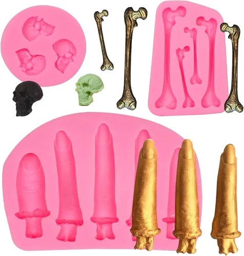 Moldes de fondant de dedos de Halloween, moldes de chocolate para dedos falsos 3D para manos humanas, dedos, hueso, galletas, decoración de