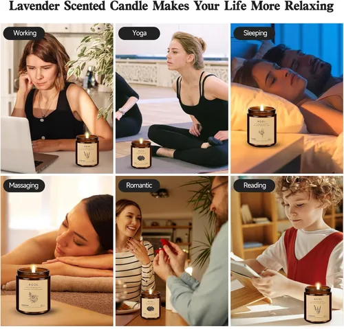 Vista 6 de Paquete de 4 velas perfumadas para el hogar, 36 onzas y 200 horas de combustión, velas de soja natural en tarro de ámbar de lujo, juego de velas