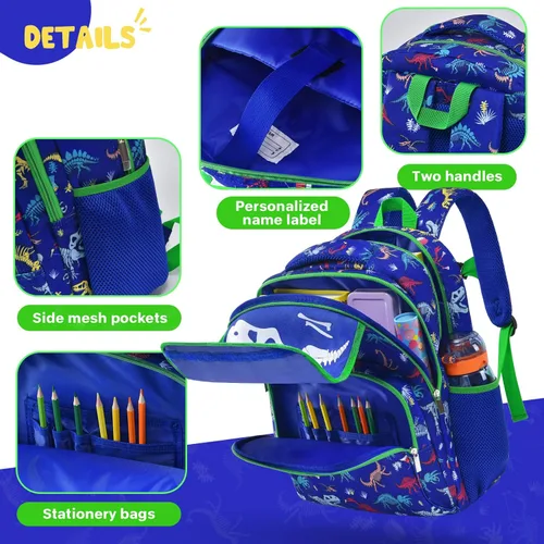 Vista 4 de Mochila escolar para niños, preescolar, jardín de infantes, escuela primaria, Azul