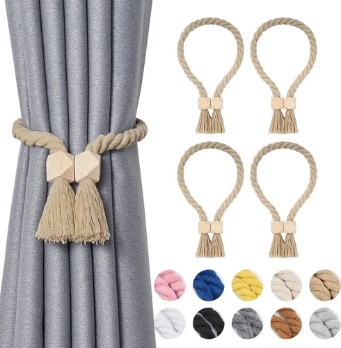 Vista 79 de NICEEC 6 Pack de alzapaños magnéticos de bola de madera para cortinas, decoración boho para el hogar, lazos de cortina tejidos a mano con cuerda