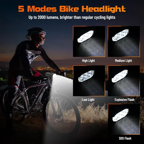 Vista 2 de Suruid 6 luces LED brillantes para bicicleta con soporte ajustable, luz delantera de bicicleta de 2000 lúmenes, faros delanteros de bicicleta
