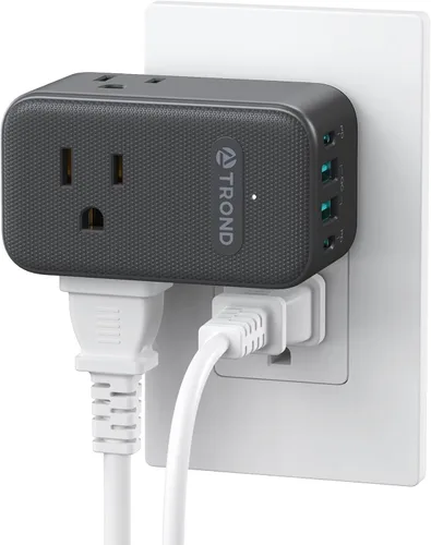 Vista 9 de TROND - Extensor de toma de corriente con enchufe giratorio de 360, divisor de 3 tomas de CA con 2 cargadores USB C PD de 20W, adaptador de enchufe