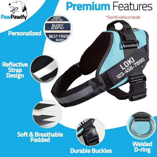 Vista 3 de Arnés personalizado sin tirones para perro con 2 parches personalizados para nombre y teléfono, chaleco reflectante transpirable para mascotas