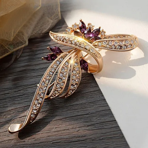 Vista 2 de Broche de cristal creado para mujeres, niñas, damas con cristal creado en azulmorado, moda vintage, broches y alfileres para mujer