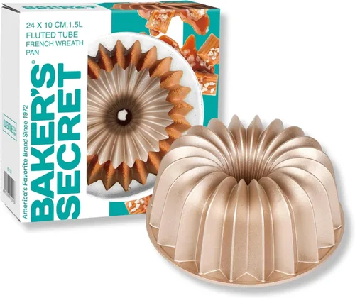 Vista 2 de Moldes para pasteles estriados antiadherentes Baker's Secret, hornea pasteles únicos, moldes para pasteles de aluminio fundido a presión, 2 capas