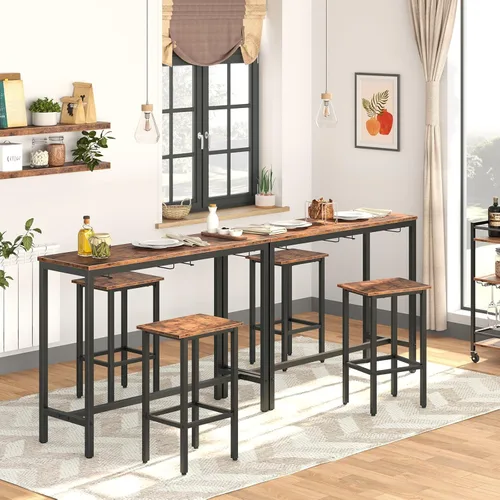 Vista 6 de HOOBRO Juego de mesa de bar, mesas de bar con taburetes, juego de 2, sillas de bar debajo del mostrador, mesa de comedor industrial para cocina