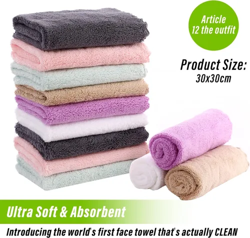 Vista 2 de TENSTARS Juego de 12 paños de alta calidad, secado rápido, terciopelo coral de microfibra suave, altamente absorbente, uso multiusos como baño, spa
