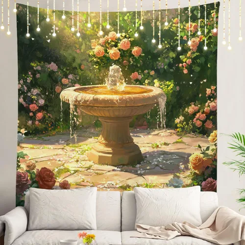 Vista 36 de Shrahala Flowers Beautiful Tropical Camomile Wall Tapestry, Colorful Humming Bird Wall Hanging Large Tapestry Decoration Polyester Fiber White Hem