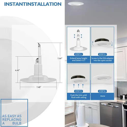 Vista 5 de Jolux Foco LED ajustable de 5/6 pulgadas no regulable, base E26, 12 W = 75 W, 3000 K (blanco cálido), 920 lúmenes, iluminación empotrable