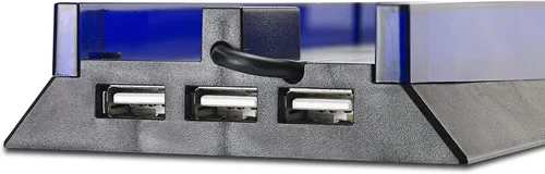 Vista 4 de Kailisen Soporte con HUB y luz azul para PS4, Base vertical de luz LED azul con 3 puertos USB HUB para Sony Playstation 4 PS4 Console (negro)