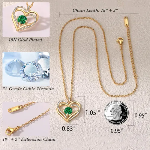 Vista 6 de Collar de corazón para mujer Joyas de oro para mujer con circonita cúbica bithstone Aniversario, cumpleaños, boda, día de San Valentín, regalo