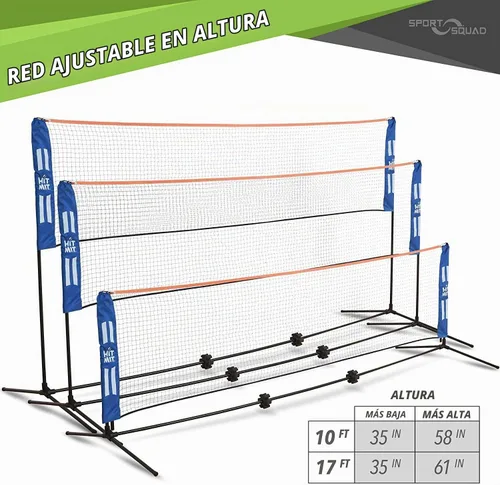 Vista 2 de JOOLA HIT MIT - Juego de red de bádminton portátil de altura ajustable - Red multideporte de competición para interior o exterior para jugar