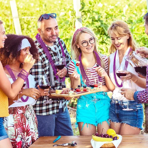 Vista 7 de 100 PCS Cuentas de Mardi Gras, Regalos de Fiesta de Cuentas de Mardi Gras, Collares de Juguete de Cuentas Moradas de 33", Disfraz a Granel