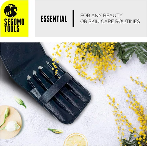 Vista 7 de Segomo Tools 4 Piece Tweezer Set - Tweezers For Women - Ingrown Hair Removal Kit - Eyebrow Plucker - Precision Tweezers - Flat, Angled, Slant &