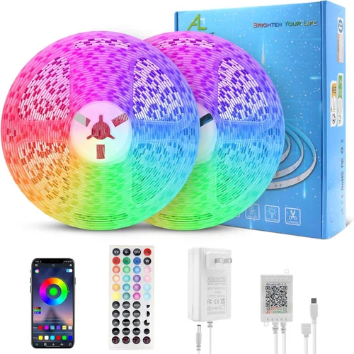 ALED LIGHT 2X10M 60 LED/M 5050 RGB SMD Kit de tiras LED que cambian de color no impermeables +44 teclas IR remoto+24V AC fuente de alimentación para