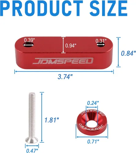 Vista 4 de JDMSPEED, JDMSPEED Hood Spacer, elevadores de capot, rojo anodizado, 34 pulgadas, para Honda Civic CRX Del Sol Acura Integra