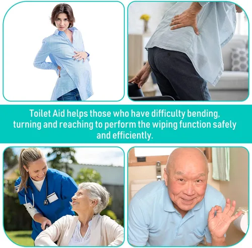 Vista 5 de 4 piezas de herramientas de inodoro de largo alcance, cómodas herramientas de autoayuda, limpieza de glúteos, ayuda para el inodoro para movilidad