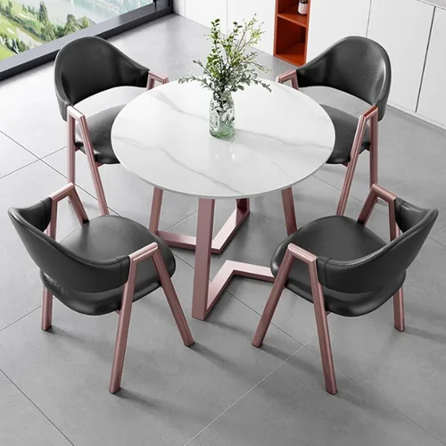 YVYKFZD Office Reception Room Club Table, Round Conference Table for 4, Simple Kitchen Dining Table Set with Metal Legs, Small Conference Room Table