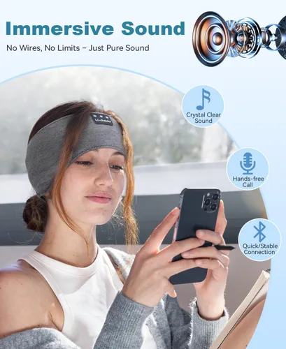 Vista 4 de LC-dolida Paquete de 2 auriculares para dormir, calentador de oídos, Bluetooth 5.4, para deportes de invierno, para clima frío, con micrófono