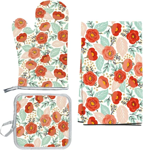 Vista 16 de 10 Pcs Kitchen Stuff Accessories Include 5 Cute Wooden Spoons & 2 Kitchen Oven Mitts & 2 Pot Holders & 1 Kitchen Apron,Gifts for Women