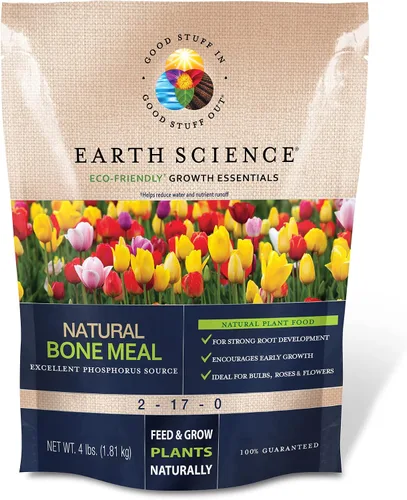 Earth Science Alimento natural para plantas de harina de huesos - Bolsa de 4 libras - Mezcla de plantas para bulbos, jardines, plantas en maceta